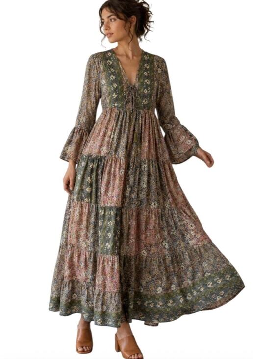 Boemo Dresses & Skirts - new boemo anthropologie floral patch long sleeve boho maxi dress Medium Petite